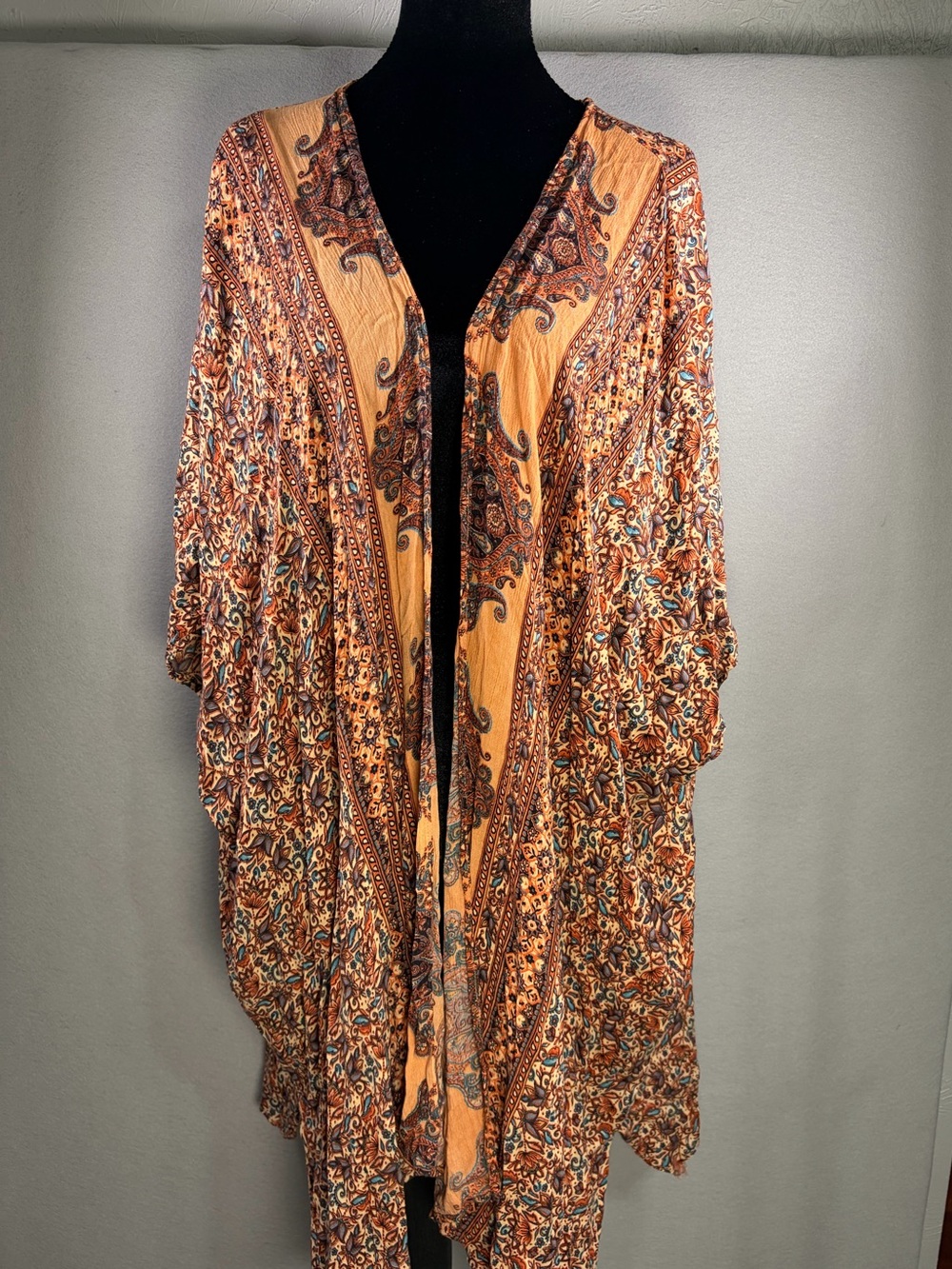 Angie Mustard Paisley Open-Front Kimono
